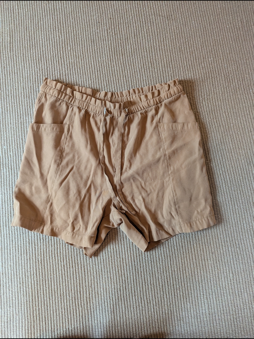 Casual Elastic Waist Tan Shorts